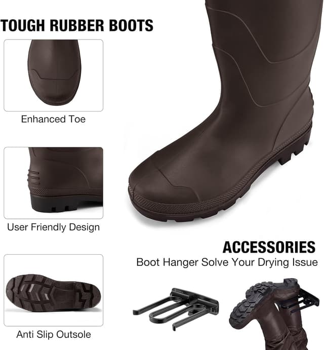 Detalle de FISHINGSIR Fishing Waders for Men — 2-Ply Nylon/PVC Waterproof Bootfoot Chest Wader