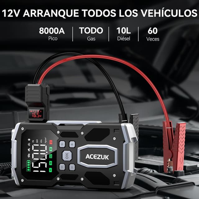 Detalle 2 de ACEZUK Arrancador de Batería 7000A ⚡ y Compresor 150PSI
