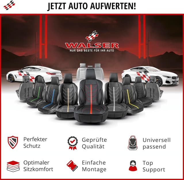 Detalle de Walser Premium Sitzauflage Auto Kimi für Vordersitze – Sitzschoner schwarz/grau mit Seitenairbag-Eignung