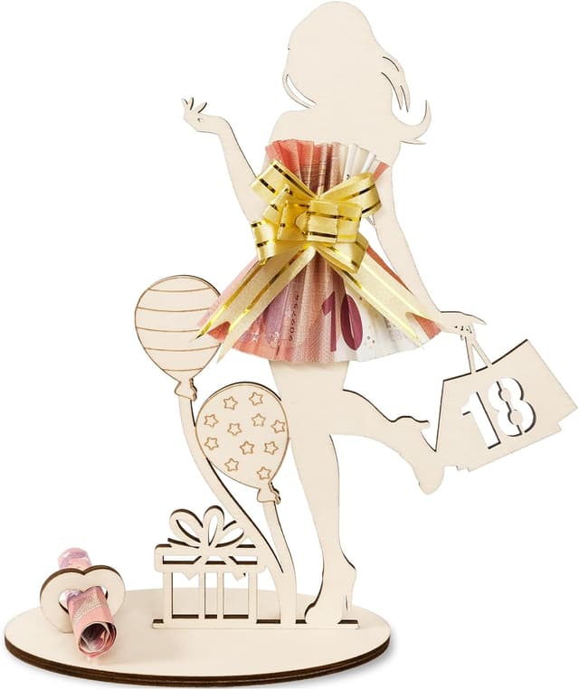 Geldgeschenke Geburtstag Mädchen: Holzschild-Gästebuch zum 18. Geburtstag, personalisierbar (Naturholz, 20,6 × 16,6 cm)