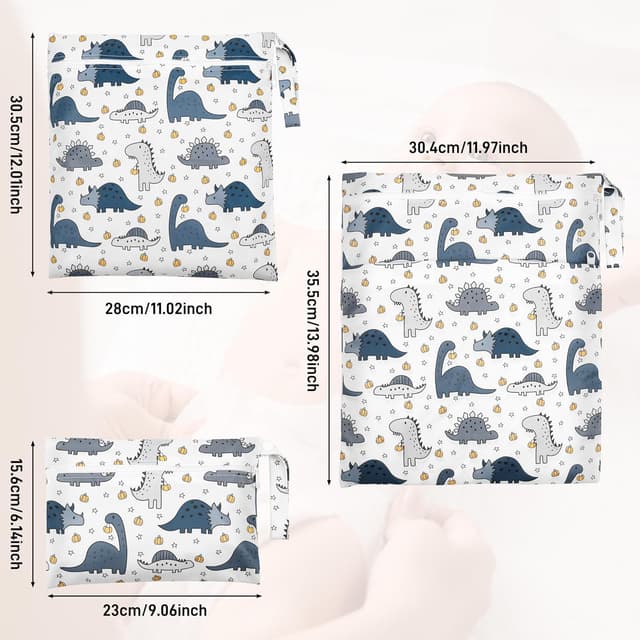 Thumbnail 1 de Zocipro Wetbag-Set (3 Stück) für Stoffwindeln – Nass- und Trocken-Wickeltaschen mit Reißverschluss