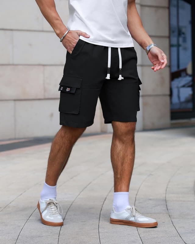 Detalle 2 de APTRO Men’s Cargo Shorts with Elastic Waistband & Drawstring (100% Cotton Twill) – Big & Tall Relaxed Fit