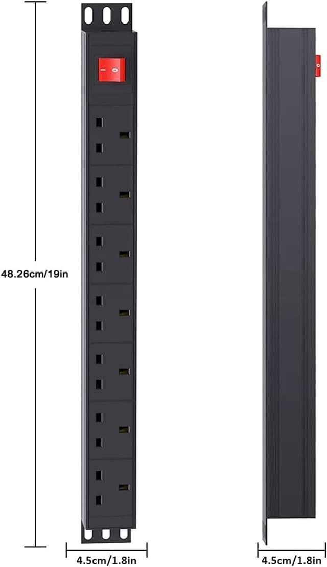 Thumbnail 6 de Extension Lead Surge Protection 7-Way Power Strip with Switch, 3m Cable (13A) – Horizontal Rack/Wall Mount PDU