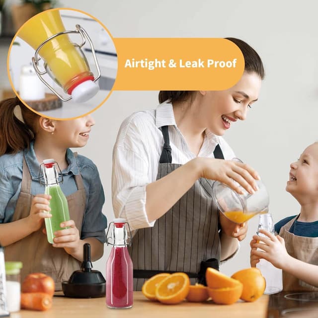 Detalle de DYUEE Glass Bottles with Stoppers & Screw Caps, 8 Pack 250ml Transparent Bottles