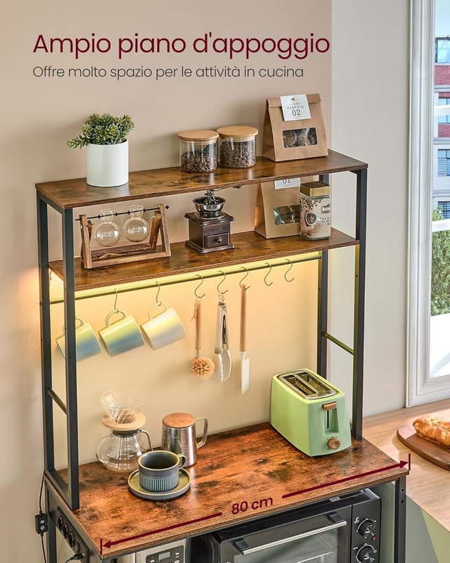 Thumbnail 6 de VASAGLE Scaffale da cucina con LED KKS050KD01: microonde, multipresa e ripiani regolabili 40 x 80 x 168,4 cm