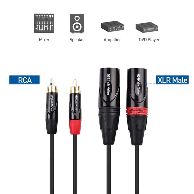 Detalle 2 de Cable Matters asymmetrisches Cinch-auf-XLR-Kabel (2×RCA auf XLR) – 1,8 m
