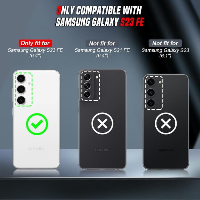 Detalle de LeYi Military-Style Case for Samsung Galaxy S23 FE with Camera Lens Slider + 2-Pack Tempered Glass & Ring Stand (Black)