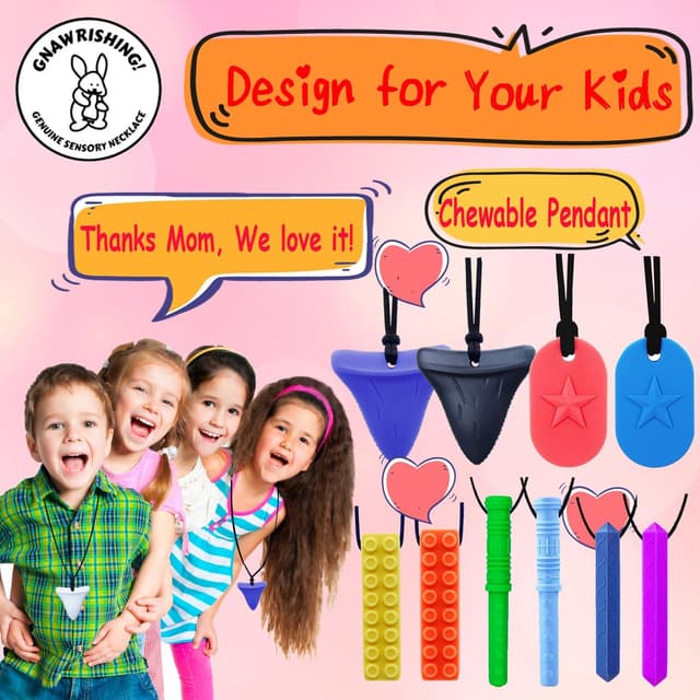 Thumbnail 6 de GNAWRISHING Chew Necklaces for Sensory Kids (10-pack) – 60A food-grade silicone chew necklace for autism, ADHD and sensory seeking