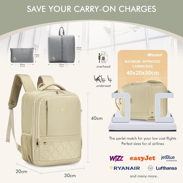 Detalle de Sac à dos cabine BAGZY 40x30x20 cm (25 L) avec compartiment ordinateur 15,6 pouces – Oxford noir