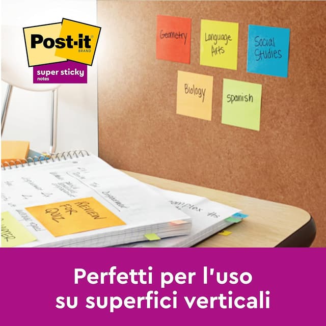 Detalle de Post-it Foglietti Super Sticky, colori assortiti (confezione da 6 blocchetti) – extra adesivi 76 x 76 mm