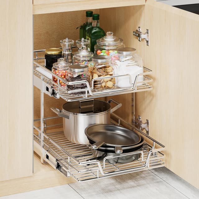 Thumbnail 5 de QUYUWU 2-Tier Pull-Out Kitchen Cabinet Shelf & Drawer Organizer (16" W x 21" D)