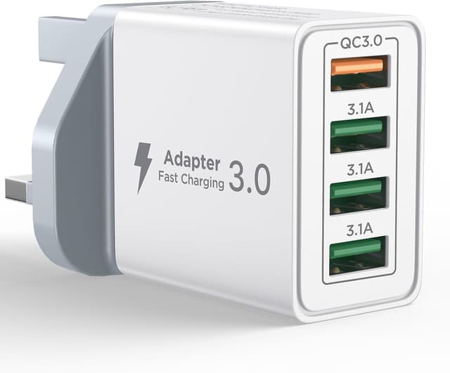 Detalle de USB Plug Charger 4-Port 33W Quick Charge 3.0 wall adapter (UK) for iPhone, Samsung and other USB-A devices