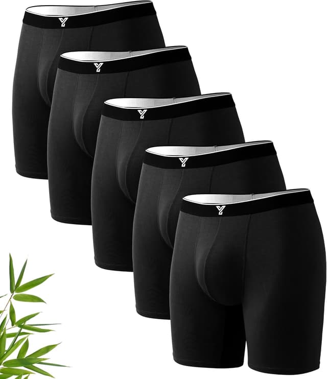 Detalle de YESWEL men’s bamboo boxers (longer leg) – anti-chafe trunks, 5-pack (M–3XL)