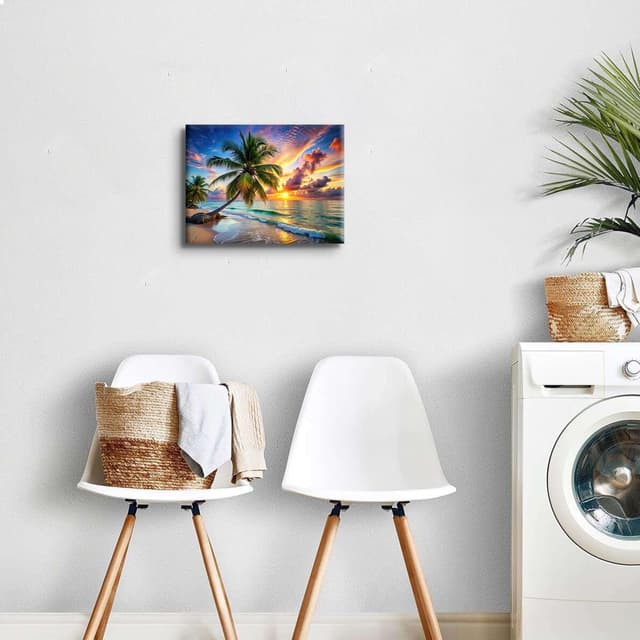 Detalle de Sunset Beach coastal wall art canvas print (12x16 inch, 1 panel) for bathrooms and nautical spaces