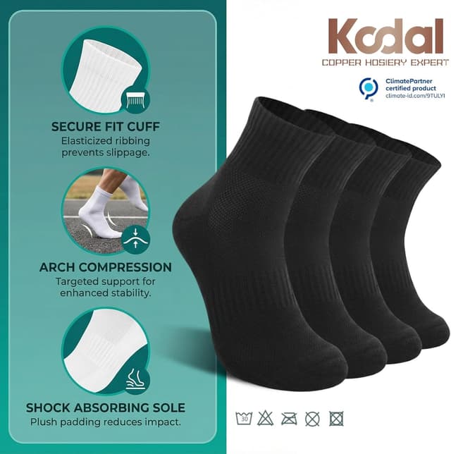 Detalle 2 de Kodal Copper Ankle Running Socks (Men & Women) – cushioned cotton with odour control, 4–5 pairs