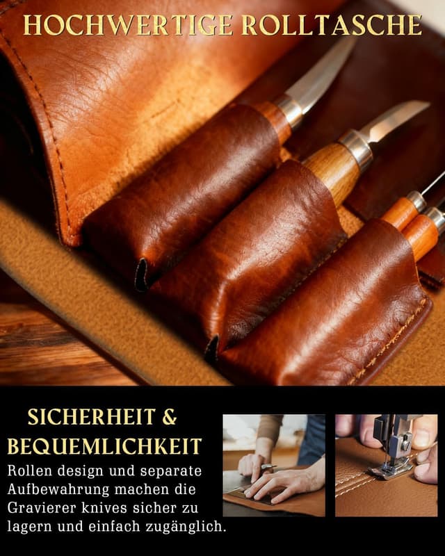 Detalle de Bluvizo Schnitzwerkzeug Holz Schnitzset für Anfänger (25-teilig) inkl. Anleitung, Handschuhe und Lindenholz