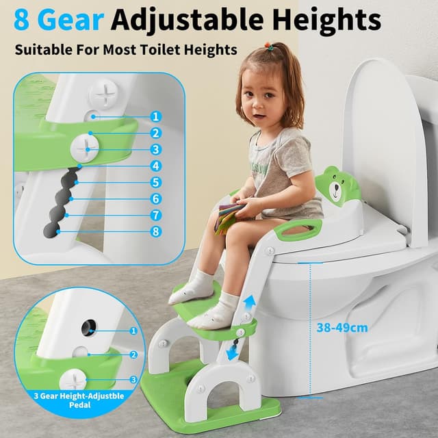 Detalle de Toilettensitz Kinder mit Treppe 2-in-1 (höhenverstellbar) – Toilettentrainer für Jungen und Mädchen, klappbar, verstellbare Lochpositionen