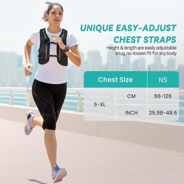 Detalle 2 de Nextyu Laufweste Damen & Herren mit Trinkrucksack: 2× 500-ml-Flaschenfächer, großes Handyfach & reflektierendes Design