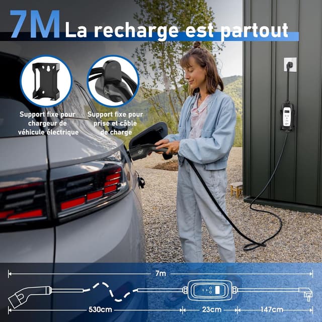 Detalle 2 de EVIEUN Chargeur voiture électrique portable 3,6 kW (Type 2) 7 m, réglable 6/8/10/13/16 A avec écran LED