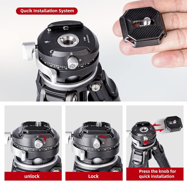 Detalle de COMAN Zero F38 treppiede in fibra di carbonio con testa a sfera panoramica 360° (video F38 per DSLR)