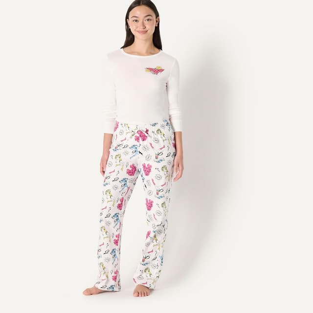 Detalle de Amazon Essentials Damen Schlafanzug-Set aus Baumwollflanell mit Rundhals-T-Shirt (Schlaf-Sets)