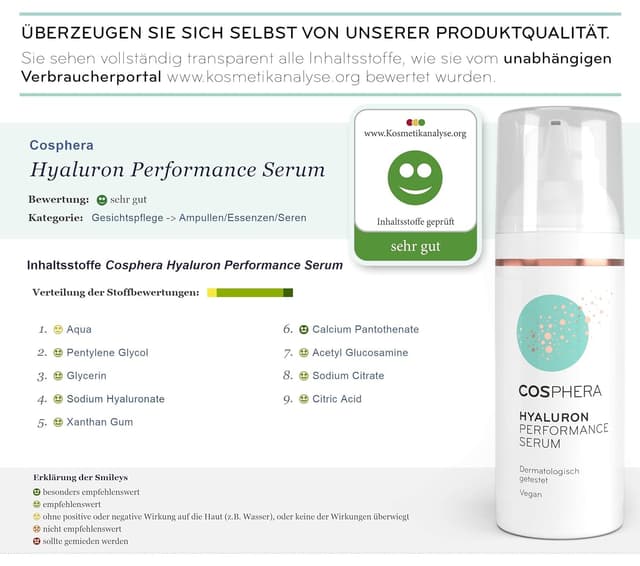 Detalle 2 de Cosphera Hyaluron Serum hochdosiert 50 ml (vegan) – für Gesicht, Augen, Hals & Décolleté, auch für Microneedling