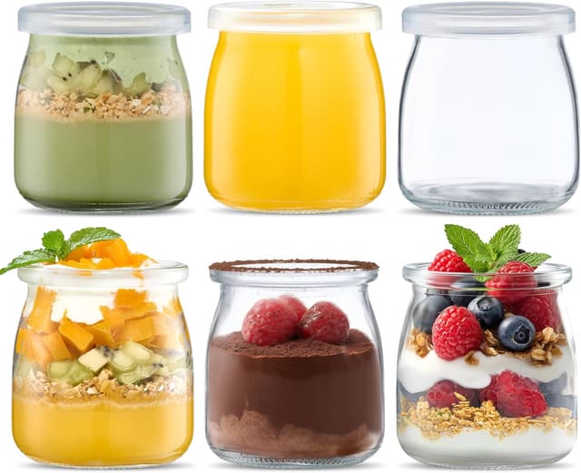 Detalle de Danmu Art 200ml Yogurt Pudding Glass Jars (6 pack) with Plastic Lids