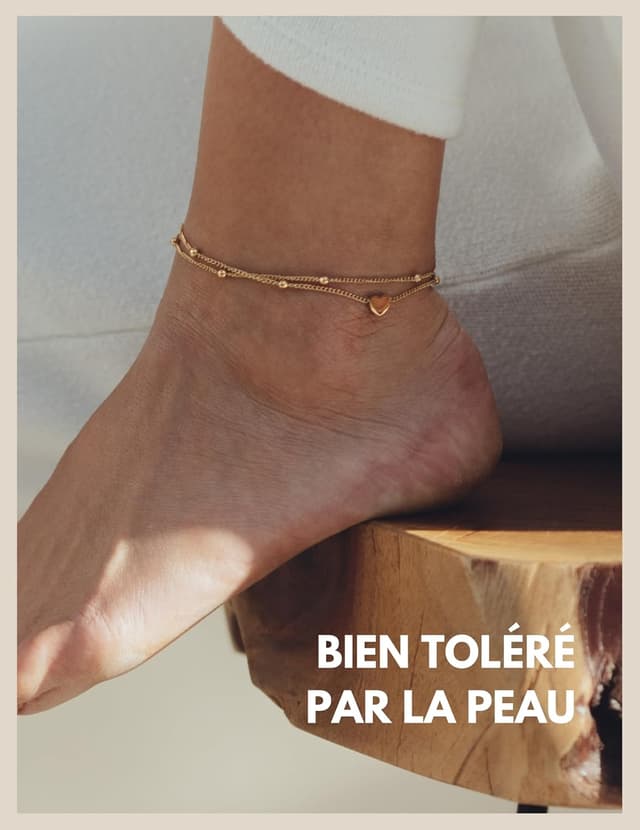 Detalle 2 de Bracelet de cheville coeur réglable 22–27 cm 🩷
