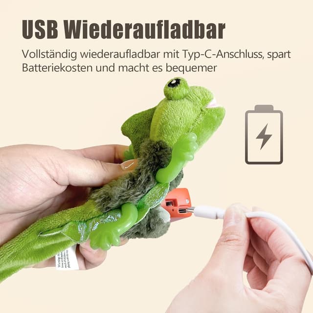 Detalle de Migipaws elektrisches Echsen-Plüsch-Katzenspielzeug mit Katzenminze, USB-wiederaufladbar