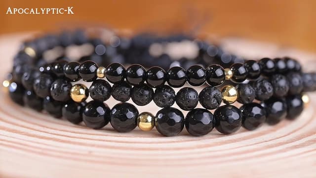 Detalle de Apocalyptic-K Damen Fußkettchen mit Naturstein-Perlen (4 mm) aus 925 Silber/Gold, handgewebt