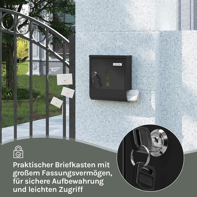 Detalle 2 de WOLTU Briefkasten mit Zeitungsfach 30,5x33,5x9 cm 📮