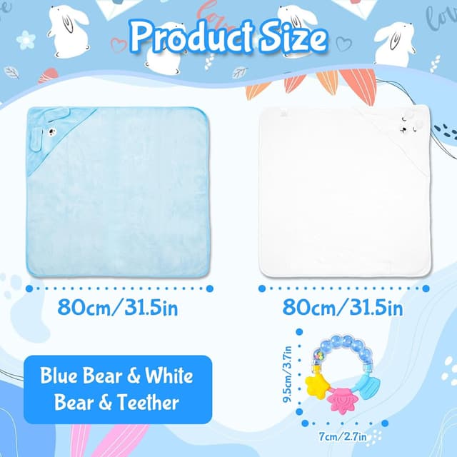 Thumbnail 1 de Hooded Baby Towels Set 80x80cm with Silicone Teether