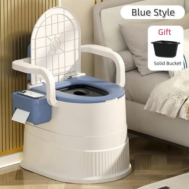 Detalle 2 de RVTENRIO Portable Toilet Chair with Backrest and Armrests (Blue) — 150kg capacity