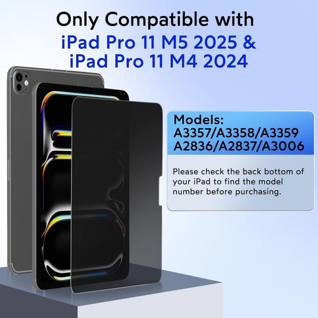 Detalle de Protection d’écran anti-espion MOBDIK pour iPad Pro 11" M5 2025 / M4 2024 avec verre trempé 9H (1 pièce)