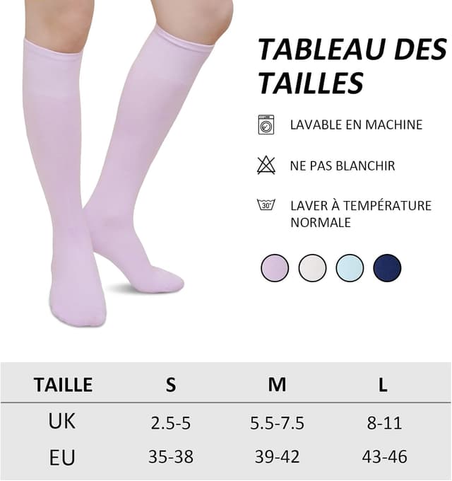 Detalle de ZAKASA chaussettes hautes coton peigné sans couture (4 paires), montantes jusqu’au genou