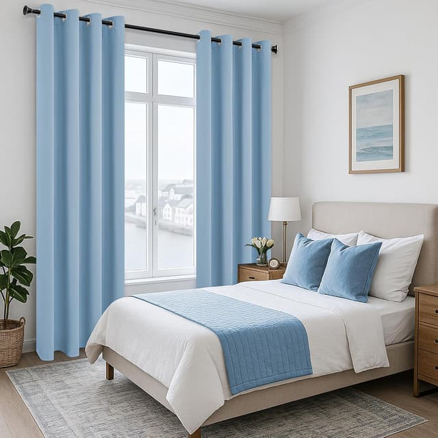 Detalle de MRTREES Sky Blue blackout thermal curtains with eyelets (2 panels, 52x84 inch)