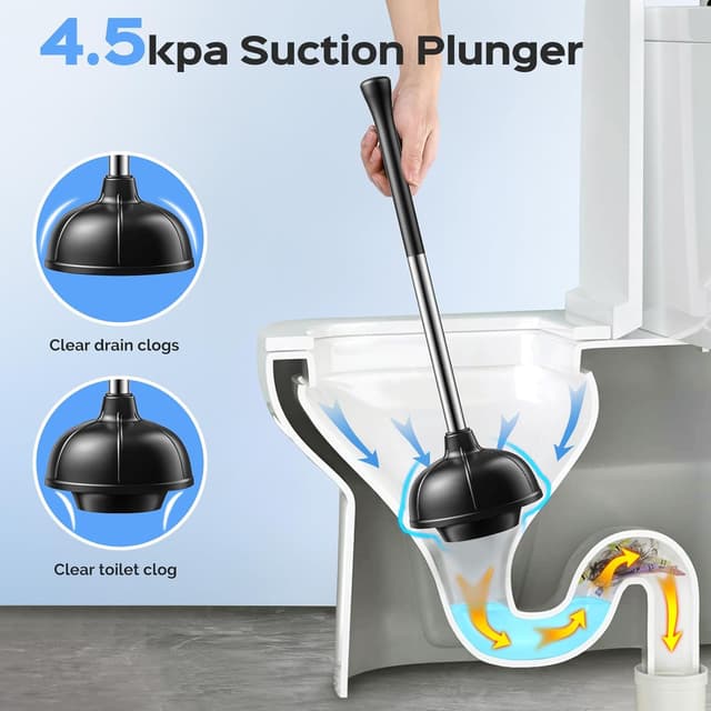 Detalle de HAMITOR Toilet Plunger and Brush Set (2-in-1) Stainless Steel Rustproof Combo