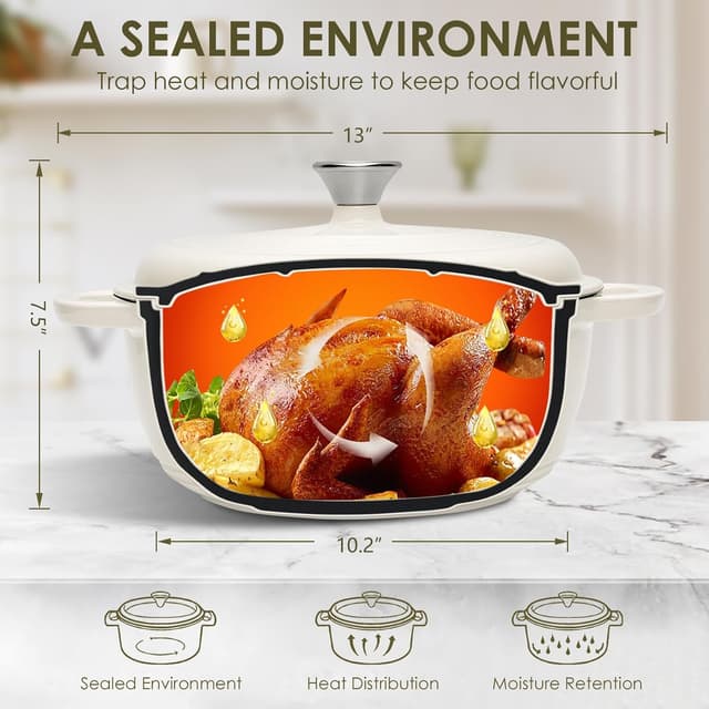 Detalle 2 de AIVIKI 5QT Enameled Cast Iron Dutch Oven Pot (Cream White) with Lid — Oven-Safe Up to 500°F