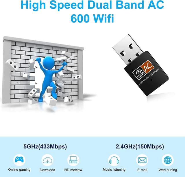 Detalle 2 de AC600 Dual Band USB WiFi Dongle (2.4GHz & 5GHz) for PC, Laptop & HTPC