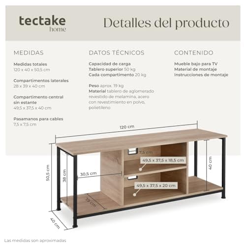 Thumbnail 5 de TecTake® Mueble TV Industrial Madera y Acero, Roble Sonoma 🛋