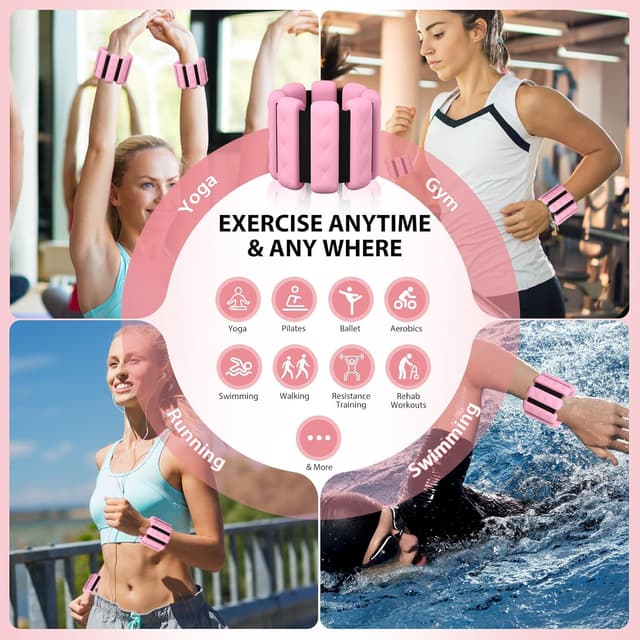 Detalle de Wrist & Ankle Weights for Women set (2 adjustable silicone 1lb each) for walking, yoga, pilates & more