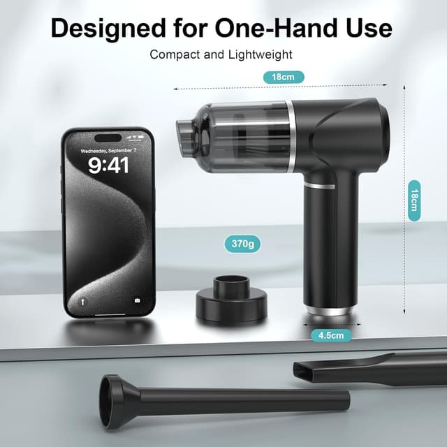 Detalle 1 de Piarhlie Akku-Handstaubsauger kabellos (30 kPa) – Mini-Autostaubsauger mit bürstenlosem Motor