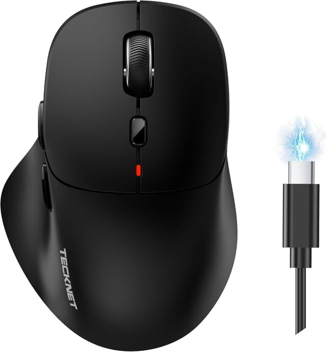 Detalle de TECKNET Rechargeable Tri-Mode Wireless Mouse (BT 5.0/3.0 + 2.4G) with 4800DPI, Silent Clicks, 6 Buttons