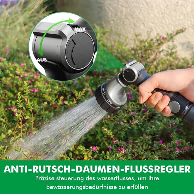Detalle de RESTMO Gartenbrause Metall Heavy Duty – robuste Hochdruck-Gartenschlauchdüse mit 7 Mustern, Silber