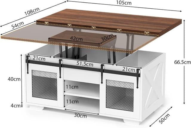 Thumbnail 1 de VOWNER Table Basse Relevable 3 en 1 Noyer