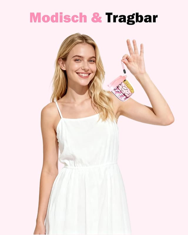 Detalle de Tablettenbox 7 Tage „Morgens Mittags Abends“ – runde 7-Fächer-Organizer mit weiter Öffnung, Anti-Verwechslung & Etiketten