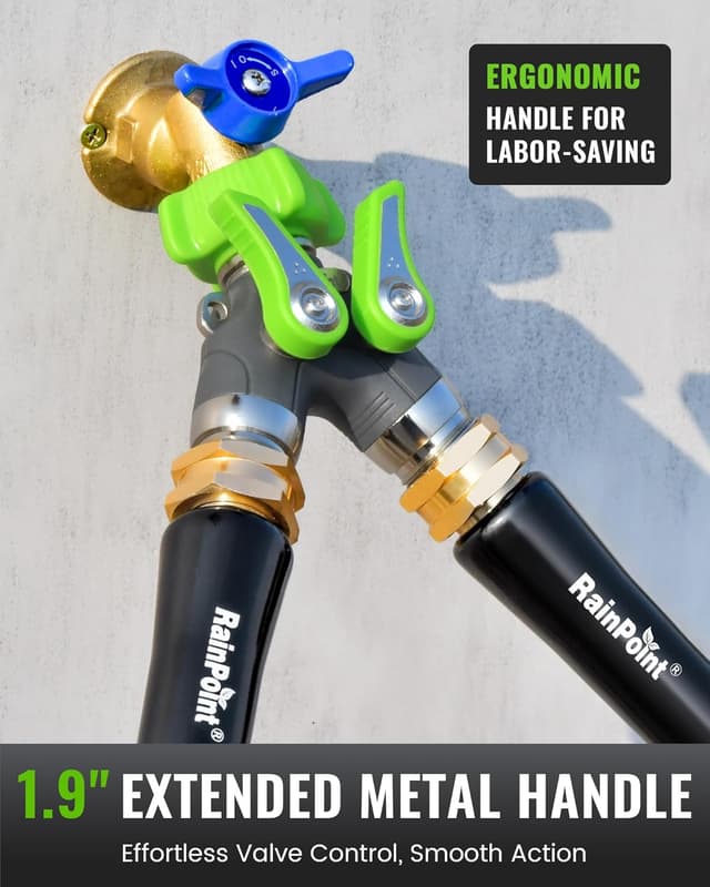 Detalle de RAINPOINT 2-Way Heavy Duty Metal Garden Hose Splitter with Shutoff Valves (3/4" GHT)