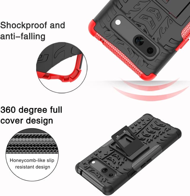 Thumbnail 6 de Pilaru for Google Pixel 7a Case with 2 Screen Protectors (Red) + Kickstand