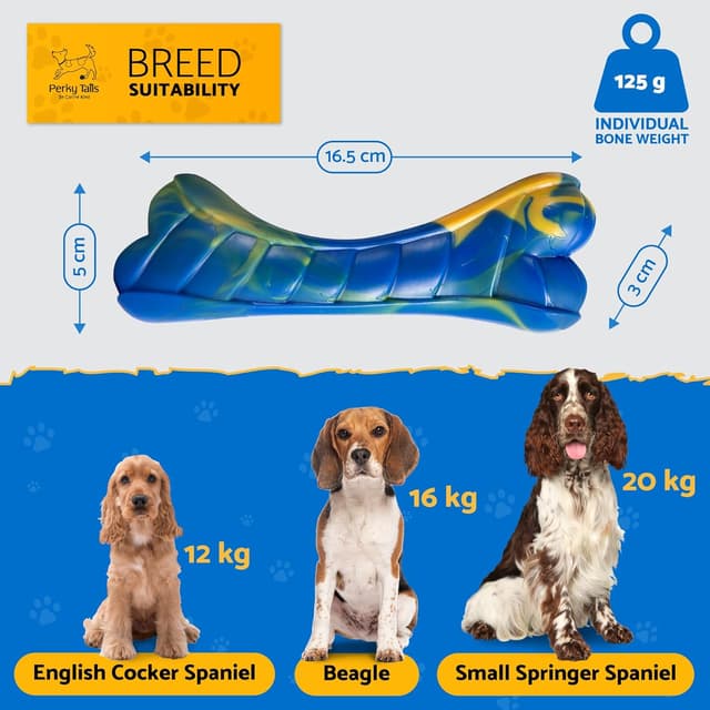 Detalle de Perky Tails Almost Indestructible Dog Toys (16.5cm) – Bacon Flavour Hard Nylon Chew Toy, 2-Pack