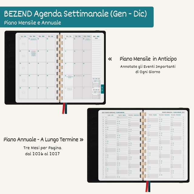 Detalle 2 de BEZEND Agenda 2026 settimanale piccola con spirale 17 x 11 cm e diario tascabile da gennaio a dicembre
